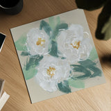 Peonies on Cream I by Chris Paschke. Shown as a detailed flat fine art print, highlighting archival giclee quality. Available as an archival giclee rolled canvas, fine art paper, or poster print. SKU 80828a.