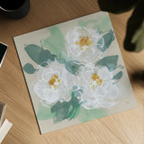 Peonies on Cream II by Chris Paschke. Shown as a detailed flat fine art print, highlighting archival giclee quality. Available as an archival giclee rolled canvas, fine art paper, or poster print. SKU 80829a.