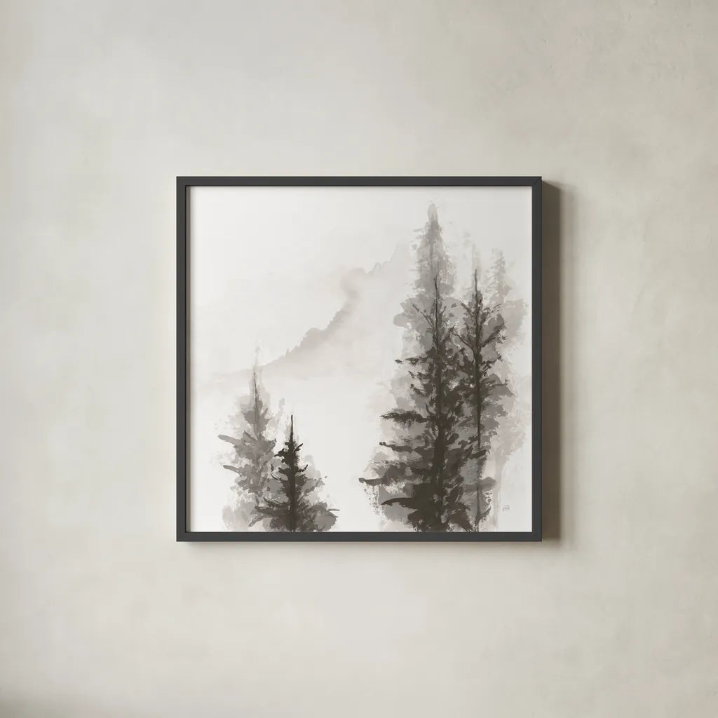 Pinescape I by Chris Paschke. Shown in a sleek black glass frame for a contemporary gallery look. Available as an archival giclee rolled canvas, fine art paper, or poster print. SKU 84635a.