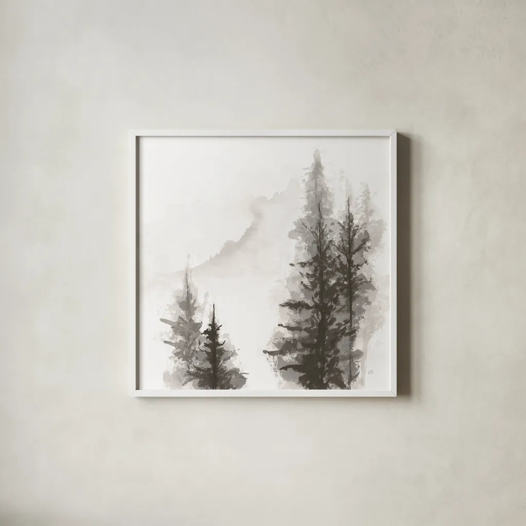Pinescape I by Chris Paschke. Shown in a crisp white glass frame for a clean and minimalist style. Available as an archival giclee rolled canvas, fine art paper, or poster print. SKU 84635a.