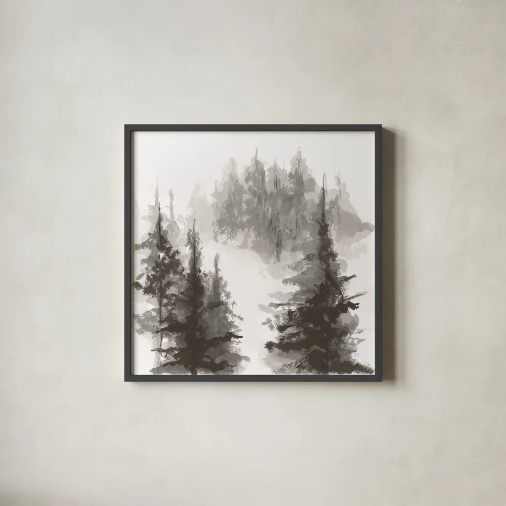 Pinescape II by Chris Paschke. Shown in a sleek black glass frame for a contemporary gallery look. Available as an archival giclee rolled canvas, fine art paper, or poster print. SKU 84636a.