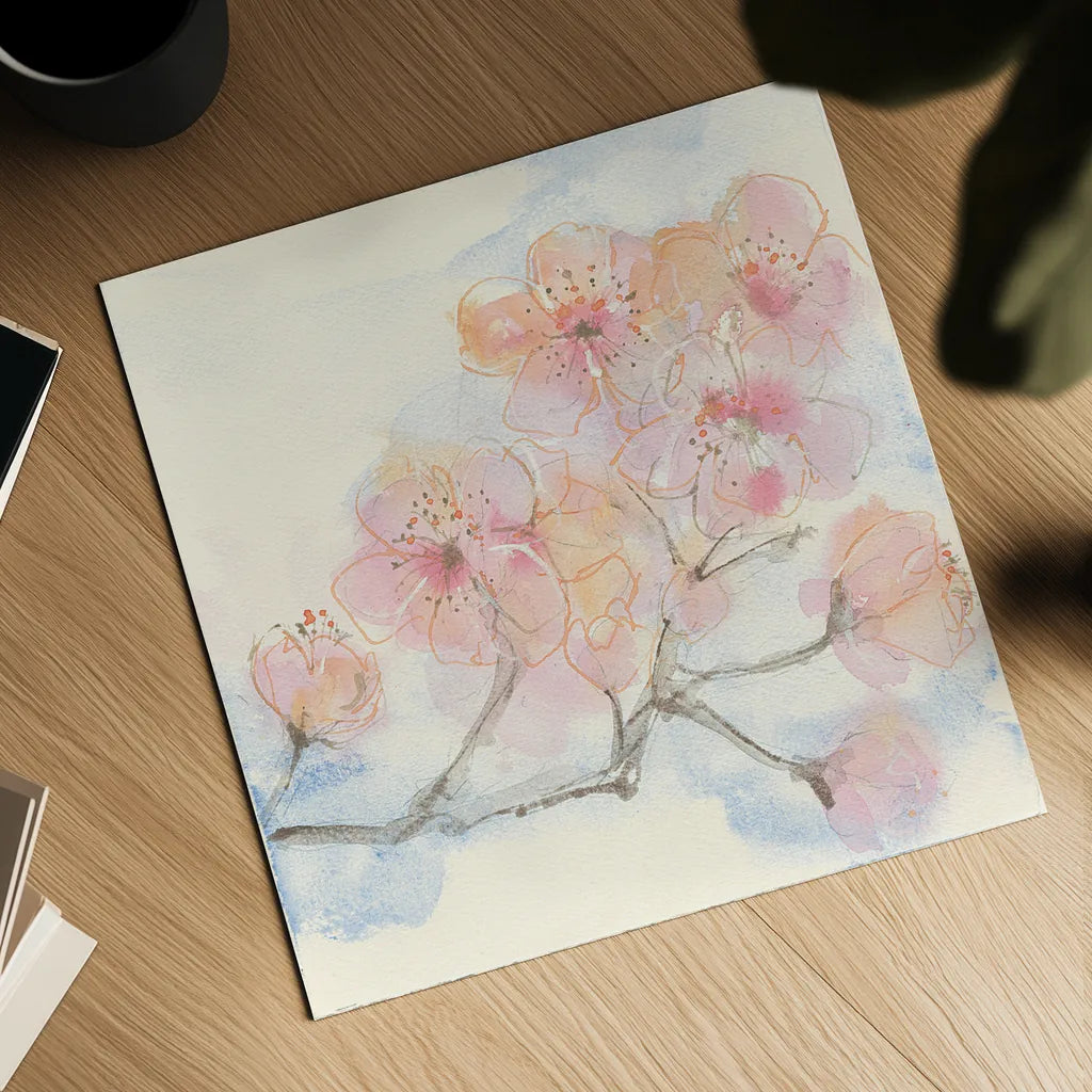 Pink Blossoms III by Chris Paschke. Shown as a detailed flat fine art print, highlighting archival giclee quality. Available as an archival giclee rolled canvas, fine art paper, or poster print. SKU 21594a.