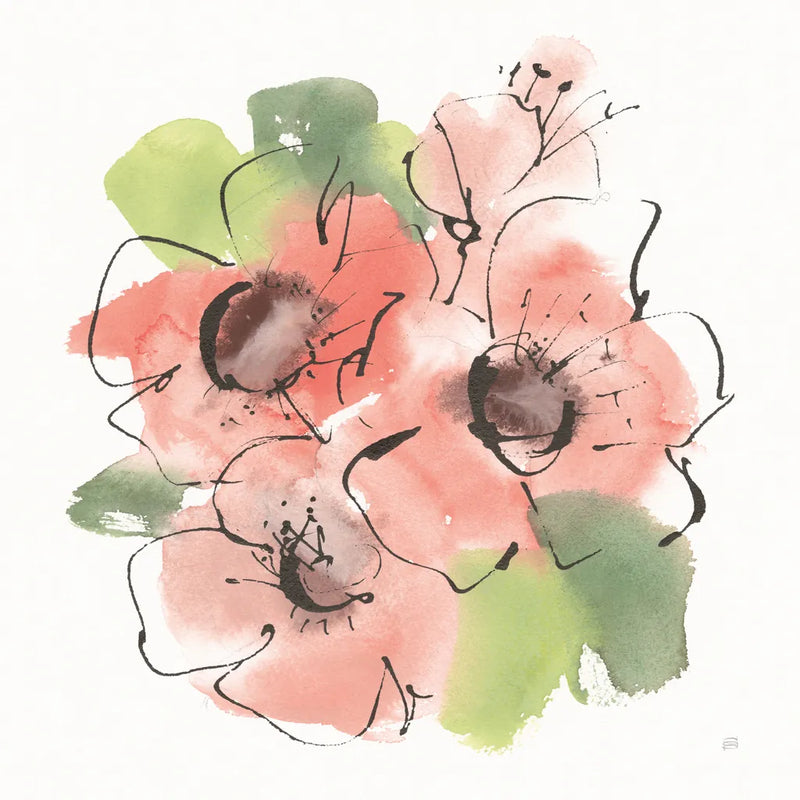 Pink Coral Poppies I by Chris Paschke. SKU 91450a. Archival Giclee Fine art print for wall decor.