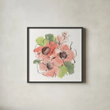 Pink Coral Poppies I by Chris Paschke. Shown in a sleek black glass frame for a contemporary gallery look. Available as an archival giclee rolled canvas, fine art paper, or poster print. SKU 91450a.