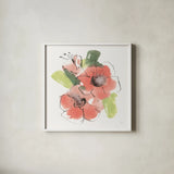 Pink Coral Poppies II by Chris Paschke. Shown in a crisp white glass frame for a clean and minimalist style. Available as an archival giclee rolled canvas, fine art paper, or poster print. SKU 91451a.