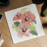 Pink Coral Poppies III by Chris Paschke. Shown as a detailed flat fine art print, highlighting archival giclee quality. Available as an archival giclee rolled canvas, fine art paper, or poster print. SKU 91452a.