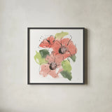 Pink Coral Poppies III by Chris Paschke. Shown in a sleek black glass frame for a contemporary gallery look. Available as an archival giclee rolled canvas, fine art paper, or poster print. SKU 91452a.