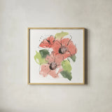 Pink Coral Poppies III by Chris Paschke. Shown in a natural wood glass frame for a timeless modern aesthetic. Available as an archival giclee rolled canvas, fine art paper, or poster print. SKU 91452a.