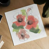 Pink Coral Poppies IV by Chris Paschke. Shown as a detailed flat fine art print, highlighting archival giclee quality. Available as an archival giclee rolled canvas, fine art paper, or poster print. SKU 91453a.