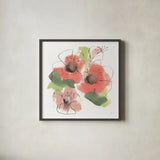 Pink Coral Poppies IV by Chris Paschke. Shown in a sleek black glass frame for a contemporary gallery look. Available as an archival giclee rolled canvas, fine art paper, or poster print. SKU 91453a.