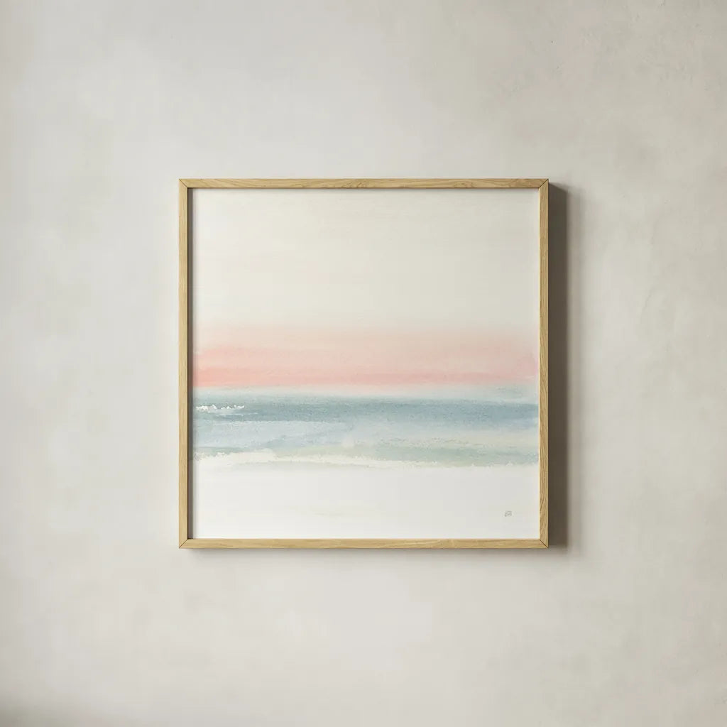 Pink Fog I by Chris Paschke. Shown in a natural wood glass frame for a timeless modern aesthetic. Available as an archival giclee rolled canvas, fine art paper, or poster print. SKU 67666a.
