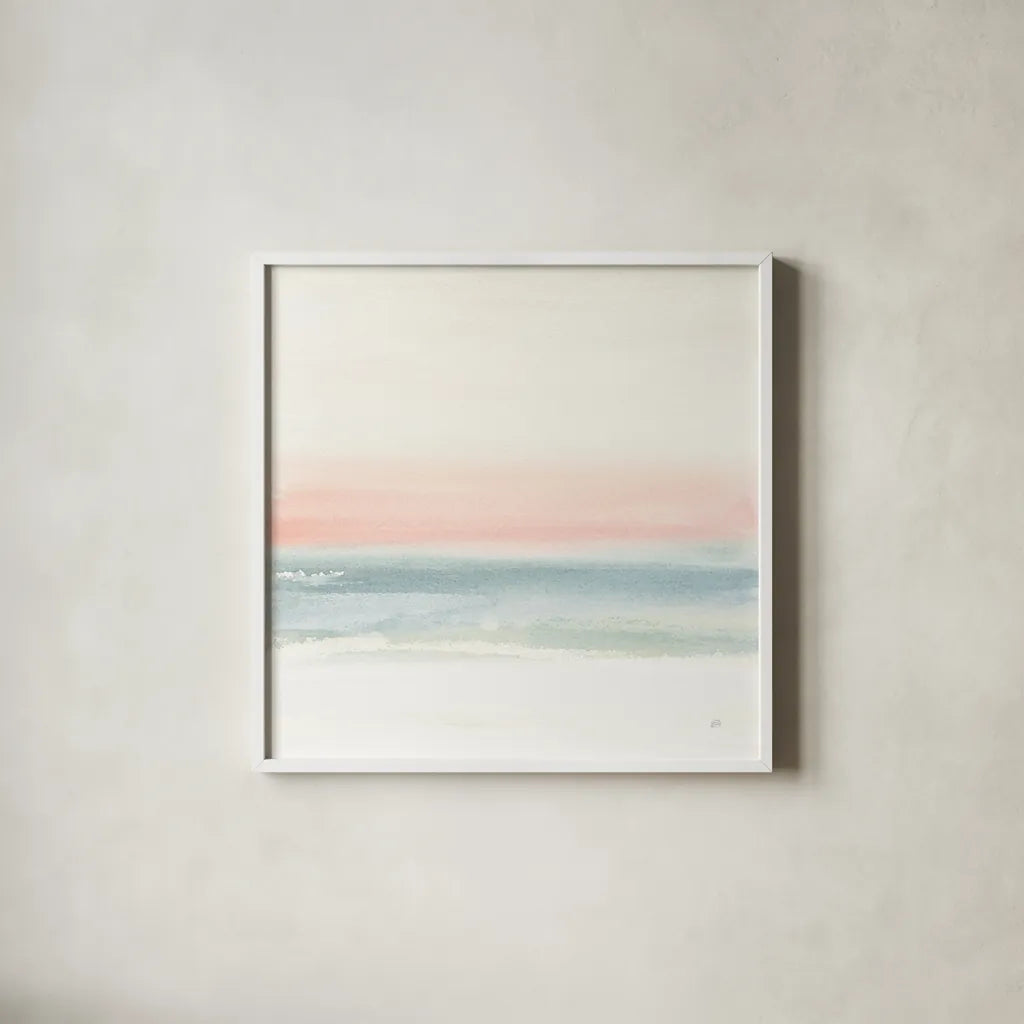 Pink Fog I by Chris Paschke. Shown in a crisp white glass frame for a clean and minimalist style. Available as an archival giclee rolled canvas, fine art paper, or poster print. SKU 67666a.