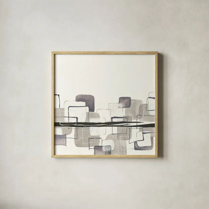 Placid Boxes I by Chris Paschke. Shown in a natural wood glass frame for a timeless modern aesthetic. Available as an archival giclee rolled canvas, fine art paper, or poster print. SKU 32523a.