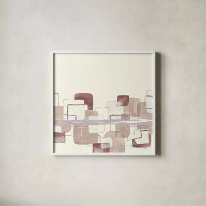 Placid Boxes I Blush by Chris Paschke. Shown in a crisp white glass frame for a clean and minimalist style. Available as an archival giclee rolled canvas, fine art paper, or poster print. SKU 42727a.