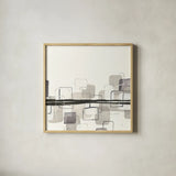 Placid Boxes II by Chris Paschke. Shown in a natural wood glass frame for a timeless modern aesthetic. Available as an archival giclee rolled canvas, fine art paper, or poster print. SKU 32524a.
