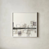 Placid Boxes II by Chris Paschke. Shown in a crisp white glass frame for a clean and minimalist style. Available as an archival giclee rolled canvas, fine art paper, or poster print. SKU 32524a.