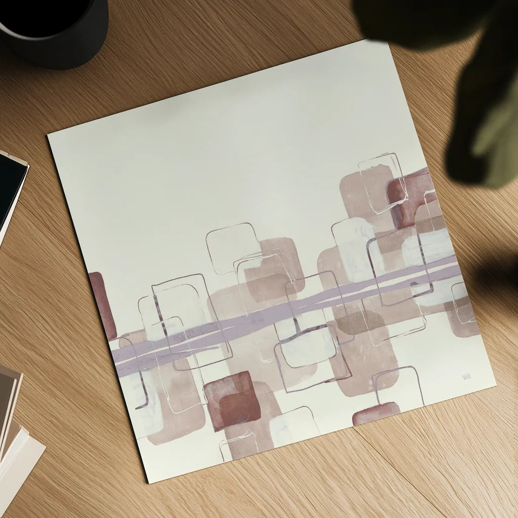 Placid Boxes II Blush by Chris Paschke. Shown as a detailed flat fine art print, highlighting archival giclee quality. Available as an archival giclee rolled canvas, fine art paper, or poster print. SKU 42728a.