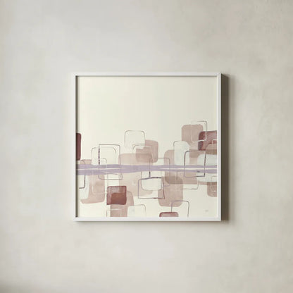 Placid Boxes II Blush by Chris Paschke. Shown in a crisp white glass frame for a clean and minimalist style. Available as an archival giclee rolled canvas, fine art paper, or poster print. SKU 42728a.