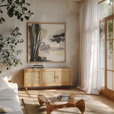 Placid II by Chris Paschke. Shown in a natural wood frame in a cozy modern living room. Available as an archival giclee rolled canvas, fine art paper, or poster print. SKU 32526a.