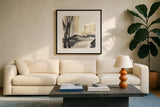 Placid IV by Chris Paschke. Displayed in a glass frame with matte in a clean modern living room. Available as an archival giclee rolled canvas, fine art paper, or poster print. SKU 32528a.