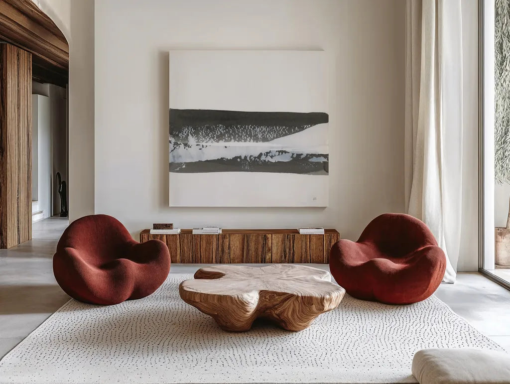 Plain and Simple II by Chris Paschke. Shown as extra-large giant wall art in a modern living room. Available as an archival giclee rolled canvas, fine art paper, or poster print. SKU 78532a.