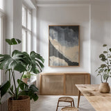Planetary IV by Chris Paschke. shown as a print in a natural wood frame in a dining room. Available as a archival giclee rolled canvas, fine art paper, or poster print. SKU 83794h.