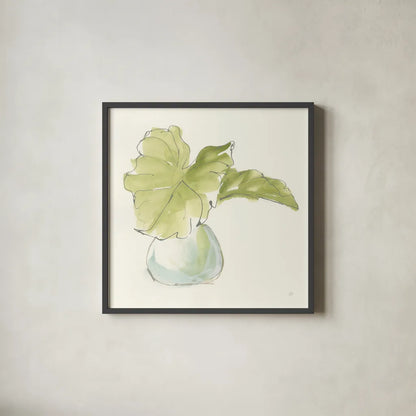 Plant Big Leaf I by Chris Paschke. Shown in a sleek black glass frame for a contemporary gallery look. Available as an archival giclee rolled canvas, fine art paper, or poster print. SKU 55026a.