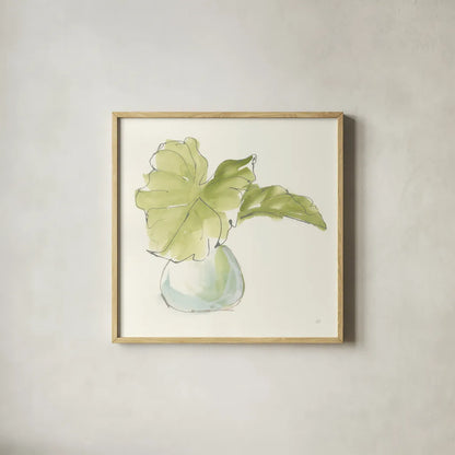 Plant Big Leaf I by Chris Paschke. Shown in a natural wood glass frame for a timeless modern aesthetic. Available as an archival giclee rolled canvas, fine art paper, or poster print. SKU 55026a.