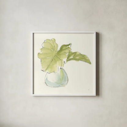 Plant Big Leaf I by Chris Paschke. Shown in a crisp white glass frame for a clean and minimalist style. Available as an archival giclee rolled canvas, fine art paper, or poster print. SKU 55026a.