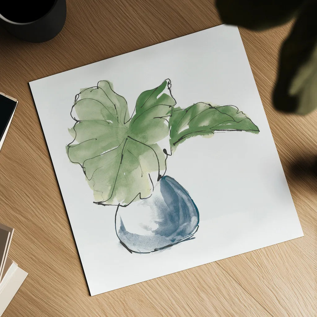 Plant Big Leaf I Dark Green by Chris Paschke. Shown as a detailed flat fine art print, highlighting archival giclee quality. Available as an archival giclee rolled canvas, fine art paper, or poster print. SKU 56346a.