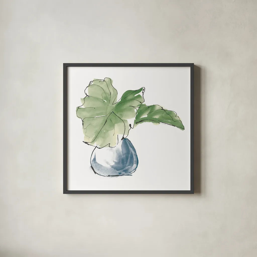 Plant Big Leaf I Dark Green by Chris Paschke. Shown in a sleek black glass frame for a contemporary gallery look. Available as an archival giclee rolled canvas, fine art paper, or poster print. SKU 56346a.