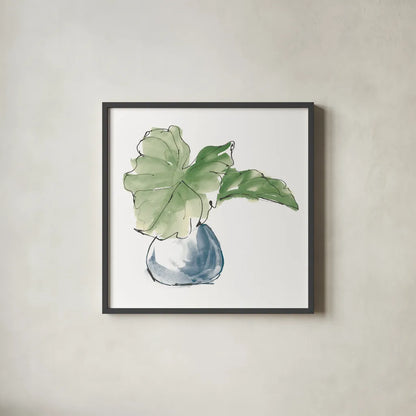 Plant Big Leaf I Dark Green by Chris Paschke. Shown in a sleek black glass frame for a contemporary gallery look. Available as an archival giclee rolled canvas, fine art paper, or poster print. SKU 56346a.