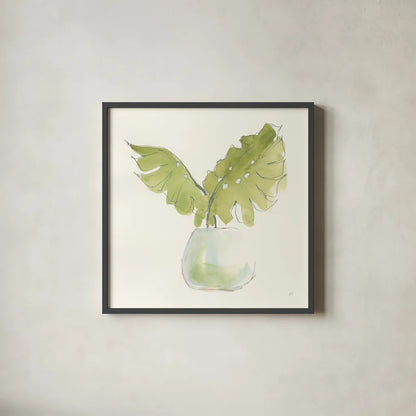 Plant Big Leaf II by Chris Paschke. Shown in a sleek black glass frame for a contemporary gallery look. Available as an archival giclee rolled canvas, fine art paper, or poster print. SKU 55027a.