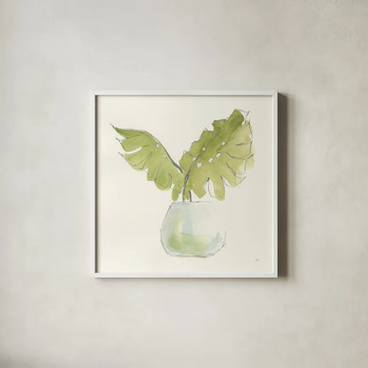 Plant Big Leaf II by Chris Paschke. Shown in a crisp white glass frame for a clean and minimalist style. Available as an archival giclee rolled canvas, fine art paper, or poster print. SKU 55027a.