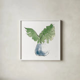 Plant Big Leaf II Dark Green by Chris Paschke. Shown in a crisp white glass frame for a clean and minimalist style. Available as an archival giclee rolled canvas, fine art paper, or poster print. SKU 56347a.