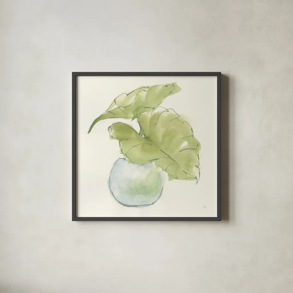 Plant Big Leaf III by Chris Paschke. Shown in a sleek black glass frame for a contemporary gallery look. Available as an archival giclee rolled canvas, fine art paper, or poster print. SKU 55028a.