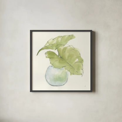 Plant Big Leaf III by Chris Paschke. Shown in a sleek black glass frame for a contemporary gallery look. Available as an archival giclee rolled canvas, fine art paper, or poster print. SKU 55028a.