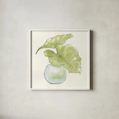 Plant Big Leaf III by Chris Paschke. Shown in a crisp white glass frame for a clean and minimalist style. Available as an archival giclee rolled canvas, fine art paper, or poster print. SKU 55028a.