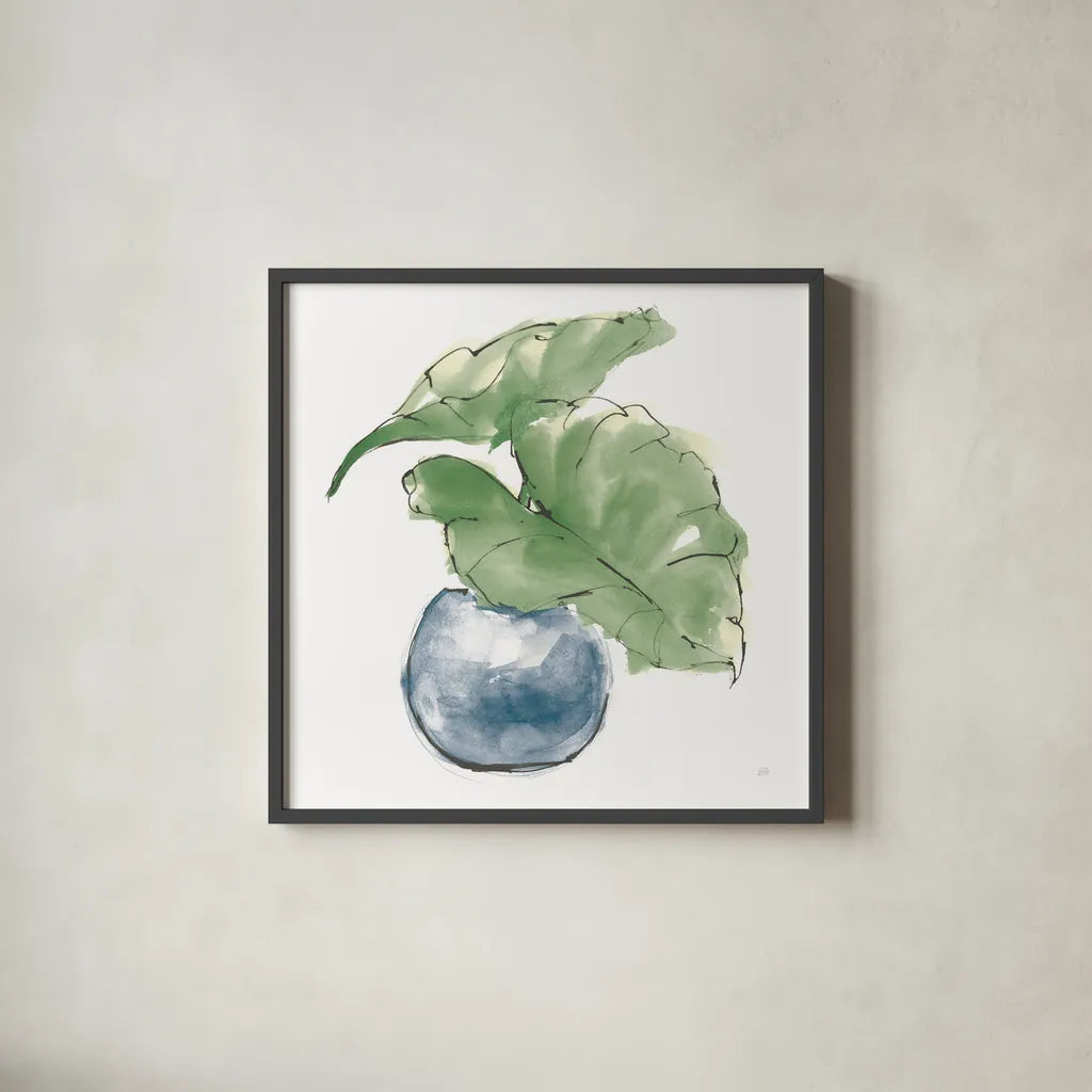 Plant Big Leaf III Dark Green by Chris Paschke. Shown in a sleek black glass frame for a contemporary gallery look. Available as an archival giclee rolled canvas, fine art paper, or poster print. SKU 56348a.