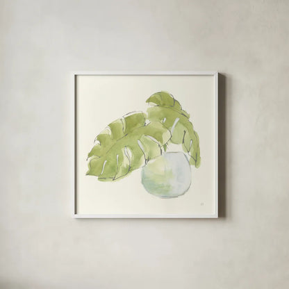 Plant Big Leaf IV by Chris Paschke. Shown in a crisp white glass frame for a clean and minimalist style. Available as an archival giclee rolled canvas, fine art paper, or poster print. SKU 55029a.
