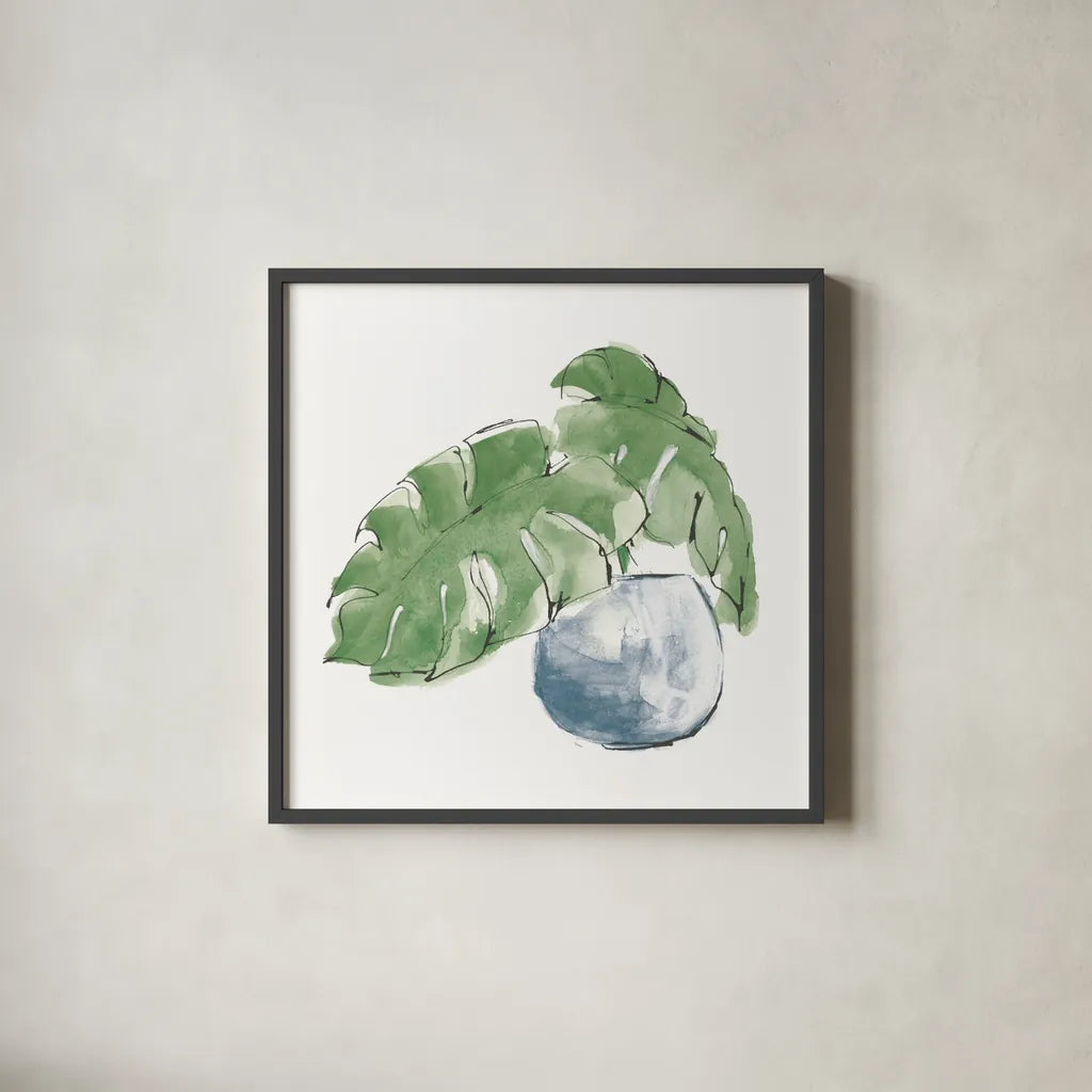 Plant Big Leaf IV Dark Green by Chris Paschke. Shown in a sleek black glass frame for a contemporary gallery look. Available as an archival giclee rolled canvas, fine art paper, or poster print. SKU 56349a.