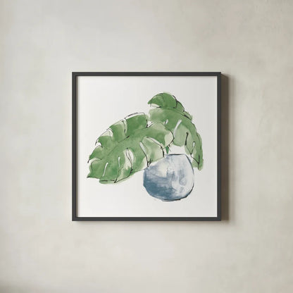 Plant Big Leaf IV Dark Green by Chris Paschke. Shown in a sleek black glass frame for a contemporary gallery look. Available as an archival giclee rolled canvas, fine art paper, or poster print. SKU 56349a.