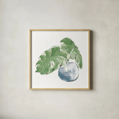 Plant Big Leaf IV Dark Green by Chris Paschke. Shown in a natural wood glass frame for a timeless modern aesthetic. Available as an archival giclee rolled canvas, fine art paper, or poster print. SKU 56349a.