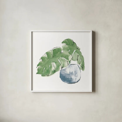 Plant Big Leaf IV Dark Green by Chris Paschke. Shown in a crisp white glass frame for a clean and minimalist style. Available as an archival giclee rolled canvas, fine art paper, or poster print. SKU 56349a.