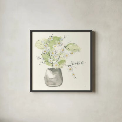 Plant Blossom I by Chris Paschke. Shown in a sleek black glass frame for a contemporary gallery look. Available as an archival giclee rolled canvas, fine art paper, or poster print. SKU 55021a.