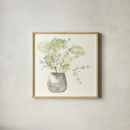 Plant Blossom I by Chris Paschke. Shown in a natural wood glass frame for a timeless modern aesthetic. Available as an archival giclee rolled canvas, fine art paper, or poster print. SKU 55021a.