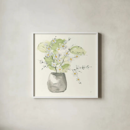 Plant Blossom I by Chris Paschke. Shown in a crisp white glass frame for a clean and minimalist style. Available as an archival giclee rolled canvas, fine art paper, or poster print. SKU 55021a.
