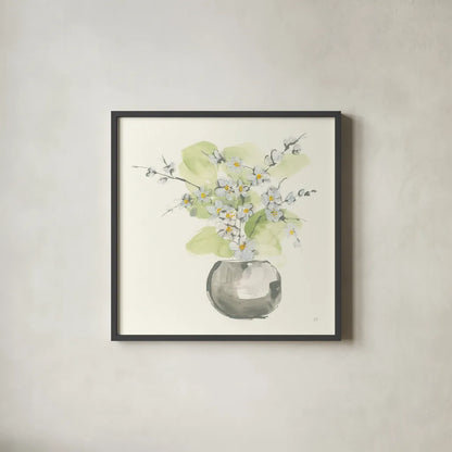 Plant Blossom II by Chris Paschke. Shown in a sleek black glass frame for a contemporary gallery look. Available as an archival giclee rolled canvas, fine art paper, or poster print. SKU 55022a.