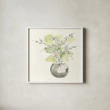 Plant Blossom II by Chris Paschke. Shown in a crisp white glass frame for a clean and minimalist style. Available as an archival giclee rolled canvas, fine art paper, or poster print. SKU 55022a.