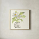Plant Daisy I by Chris Paschke. Shown in a natural wood glass frame for a timeless modern aesthetic. Available as an archival giclee rolled canvas, fine art paper, or poster print. SKU 55017a.